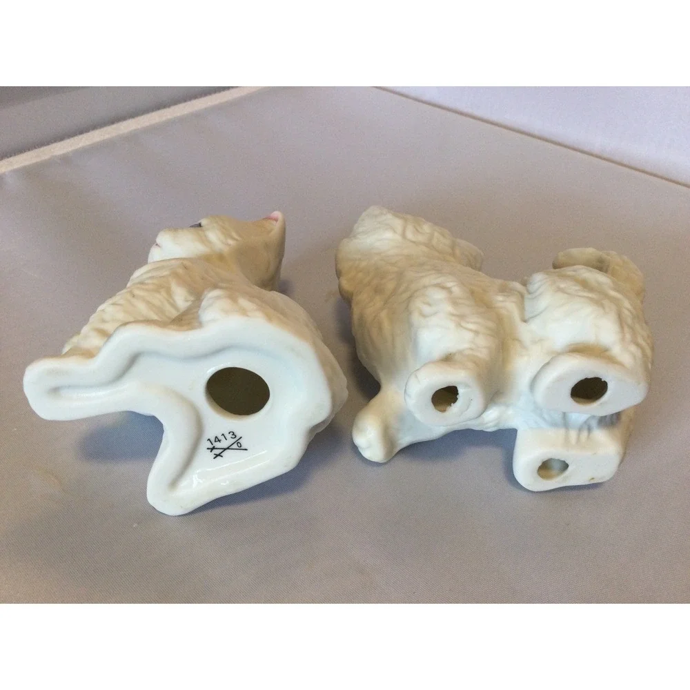 Vintage HomeCo Pair Porcelain/Bisque White Persian Kittens Blue Eyes